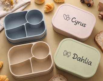 Personalized Silicone Kids Bento Box, Custom Name Toddler Lunch Box, Leakproof, Food Safe,Back to School Gifts,Silicone Lunch Box