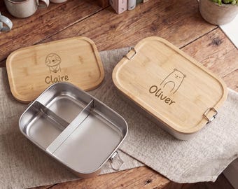Personalisierte Bambus Edelstahl Lunchbox, Auslaufsichere Bento Box, Tragbare Lunchbox, Geschenk für Büro Camping, Geschenk für sie, Schulanfang