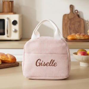 Personalized Striped Insulated Lunch Bag, Custom Name Seersucker Lunch Tote for Kids & Adults,Cute Embroidered Lunch Bag Gift red