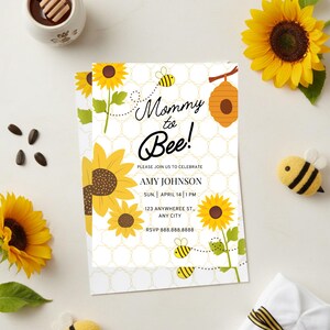 Mommy to Bee Baby Shower Invitation Bumblebee Theme Black and Yellow Spring and Summer