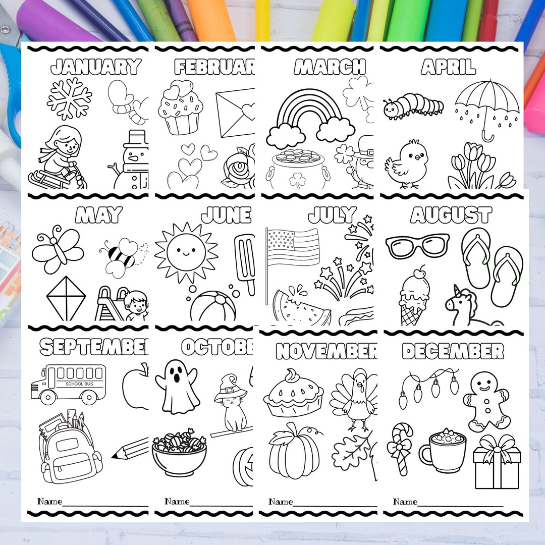 Months of the Year Coloring Pages or Journal Covers - Etsy
