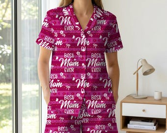 Beste Mama überhaupt Pyjamas für Frauen, Muttertag Nachtwäsche Set, süße rosa gestreifte Pyjamas, Mama Life Loungewear, Geburtstagsgeschenk für Mama, weiches kurzes Set
