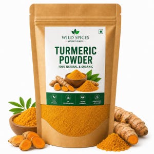 Cúrcuma orgánica en polvo / Curcuma longa silvestre / Cúrcuma molida pura / Especia herbal natural / Vegana / Sin OMG / Calidad premium