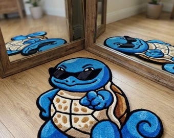 Handmade Squirtle Character Rug – Cartoon Carpet, Gamer Room Decor, Anime Gift