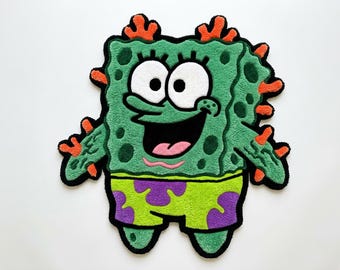 Tappeto a forma di cactus, realizzato a mano con tecnica tufting – Tappeto verde con personaggi dei cartoni animati, ideale per la cameretta dei bambini.