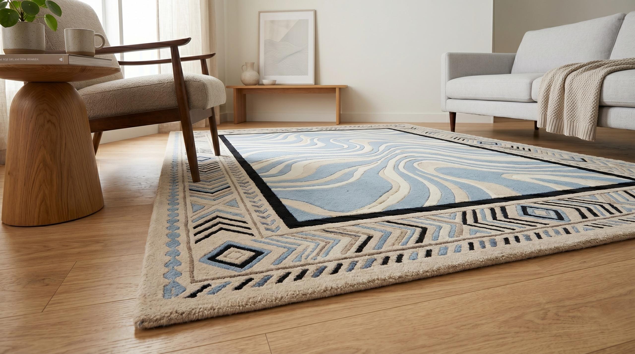 Hand-tufted 3D Wave Rug - Modern Blue & Cream Topographic Area Rug ...