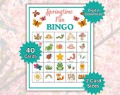 Spring Bingo Printable Game, Kids Spring Activity, Classroom Game, 40 Unique Cards, Instant Download, Spring Party Game, Homeschool Activity