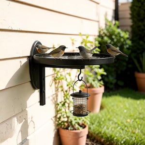 Garden Patio Yard Bird Feeding Station, Metal Wall Mounted Bird Bath Tray, Hanging Bird Feeder Bath Combo