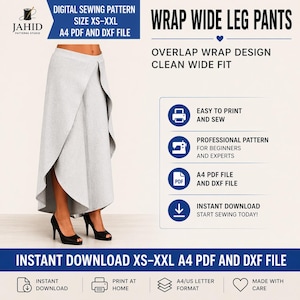 Wide Leg Pants Sewing Pattern | Overlap Palazzo Trousers (DXF Download)
