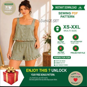Summer Lounge Set Sewing Pattern | Button Front Cami Shorts (PDF Download)