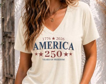 Patriotic USA V Neck Shirt, 1776 2026 Fourth of July Tee, Vintage Independence Day Graphic Shirt