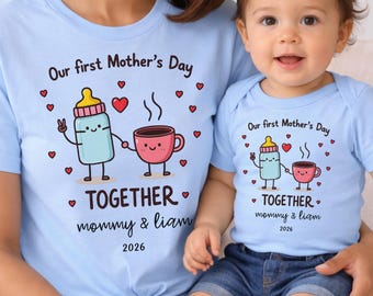 Gepersonaliseerde bijpassende shirts voor eerste Moederdag, koffieset mama en ik, aangepast mama-T-shirt en babyromper 2026