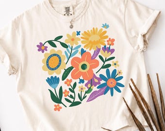 Floral Boxy Tee, Comfort Colors Botanical Shirt, Boho Flower Graphic Crop Top, Cute Spring Garden Tee, Summer Gift for Her