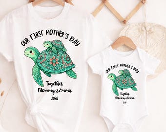 Personalized Mama and Baby Turtle Matching Shirts, First Mother's Day Gift