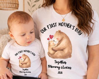 Camiseta personalizada para el primer Día de la Madre "Mamá Oso", conjunto a juego para mamá y bebé.