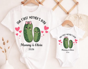 Vårt första Mors Dag-tröjset, Personliga Mamma och Jag Pickle-tröjor, Mama Baby Matchande T-shirt, Rolig Nybliven Mamma-Gåva