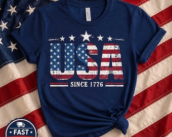Retro T-shirt met patriottische Amerikaanse vlag, noodlijdend T-shirt VS sinds 1776