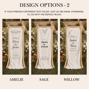 Custom canvas wedding sign on natural wood stand, elegant floral wedding entrance decoration for garden ceremonies