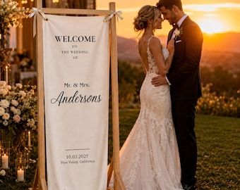 Personalisierte Hochzeit Willkommen Banner mit Holzständer