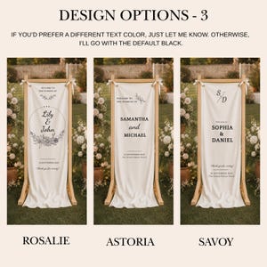 Wedding welcome banner with wooden frame stand, personalized ceremony entrance sign for rustic chic outdoor weddings