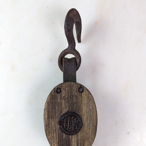 Vintage Upson Walton Cast Iron and Wood Pulley Block and Tackle Rustic Decor