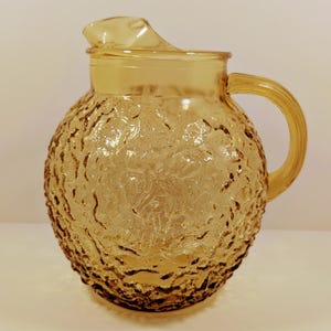 Vintage Anchor Hocking Lido Milano Amber Pitcher – 1970s Textured Glass