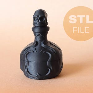 Gotisk dödskallegiftflaskabehållare STL, 3D-utskrivbar hemlig förvaringslåda, förvaring av trolldryck
