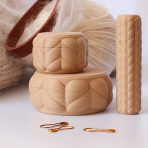 Archivos STL de contenedores con tapa de rosca y estuche para agujas con textura de punto – Organizadores con borde festoneado (descarga digital)