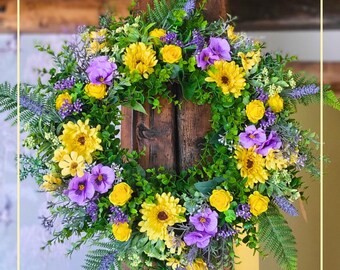 Gerbera, Pansy, and Mini-Rose Artificial Floral Wreath Door Hanger Decor