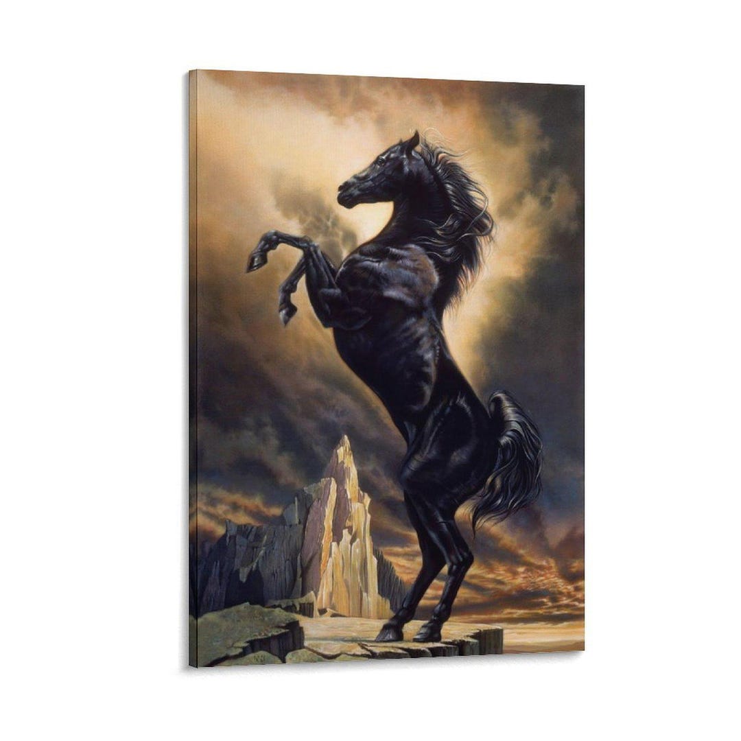 Dramatic Black Stallion Horse Painting Canvas Wall Art Poster Print ...