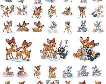 Bambi Thumper PNG Bundle, Cute Deer Bunny Cartoon Clipart Forest Baby Set