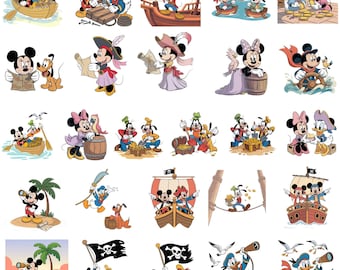 Mickey Donald Pirate PNG Bundle, Minnie Goofy Cartoon Adventure Clipart PNG Set