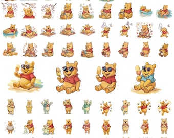Winnie Pooh PNG Bundle, Seasonal Pooh PNG, Holiday Cartoon Bear, Instant Download