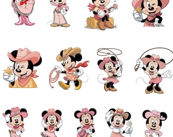 Minnie Mouse Cowgirl PNG Bundle, Cute Western Cartoon Girl Clipart Pack