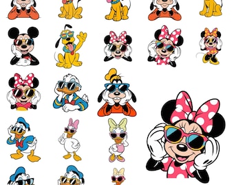 Mickey Minnie Donald Daisy Pluto PNG Bundle, Cool Sunglasses Cartoon Clipart Shirt Design