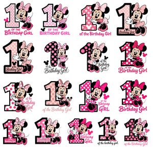 Minnie Mouse 1st Birthday PNG Bundle, Birthday Girl PNG, Minnie First Birthday Clipart, Pink Polka Dot PNG, Sublimation Design image 1
