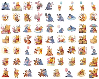 Winnie Pooh PNG Bundle, Tigger Piglet Eeyore Cute Bear Clipart PNG Set