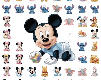 赤ちゃん漫画PNGバンドル、ミッキーベビーミニーベビーPNG、新生児キャラクター、即時ダウンロード