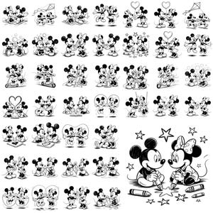 Paquete de imágenes PNG de Mickey Mouse y Minnie Mouse, imágenes prediseñadas de Mickey y Minnie, diseños PNG de dibujos animados de parejas adorables imagen 1