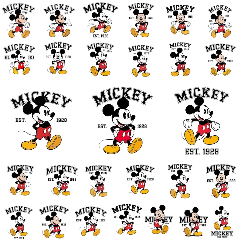 Mickey Mouse PNG Bundle, Vintage Mickey 1928 Clipart, Cartoon Mouse PNG, Retro Character PNG, Sublimation Design image 1