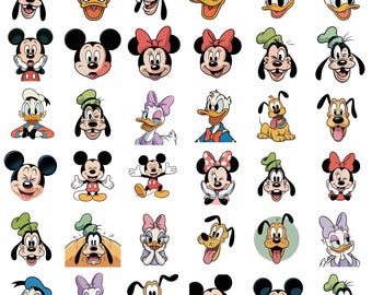 Mickey Minnie Donald Daisy Pluto Goofy PNG Bundle, Cartoon Faces Clipart Set