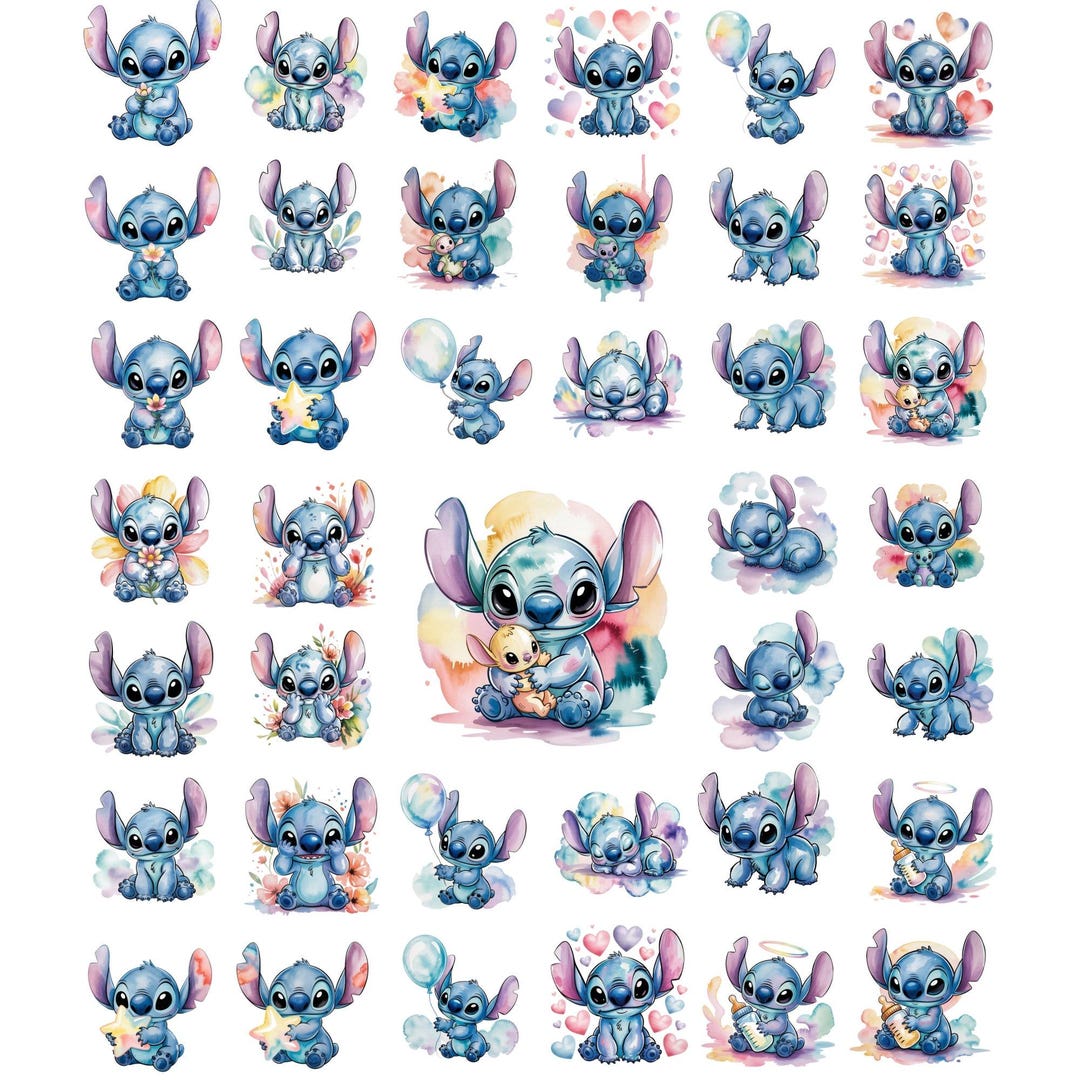 Baby Stitch Bundle, Watercolor Cute Alien Clipart, Pastel Nursery ...