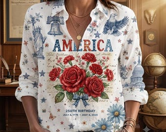 USA 250-årsdag Långärmad T-shirt 4 juli Parad Patriotisk Damblus Vintage Liberty Bell Eagle 1776 2026 Amerikansk Festtopp