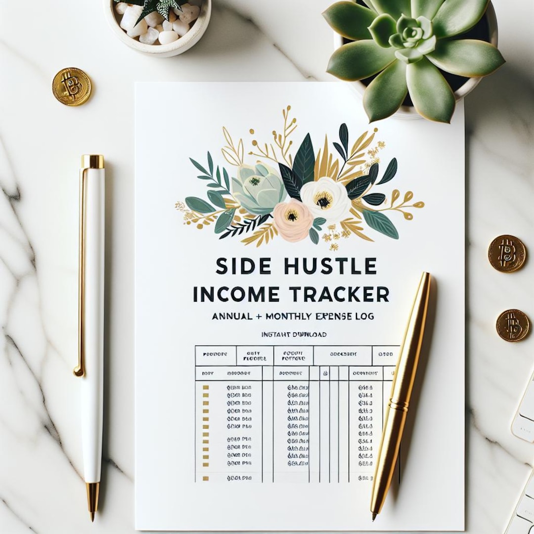 Side Hustle Income Tracker Printable PDF — Annual + Monthly Expense Log ...