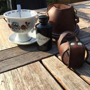 Steampunk Leather Hendricks Gin teacup and saucer holster. Free UK Delivery. genuine handmade leather pouch. image 3