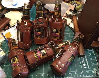 330ml Bottle carrier in Leather with bottle opener. Free UK Delivery.