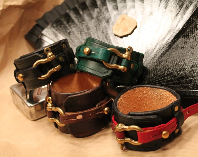 Steampunk leather cuff. Free UK delivery. Handmade Brass cuff, bracelet, steampunk cuff