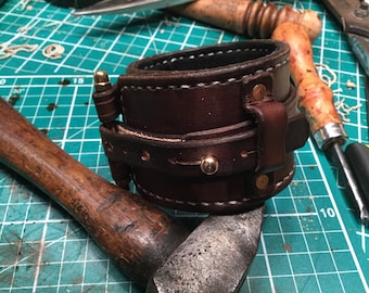 Handmade Steampunk industrial cuff lined in suede, steampunk leather cuff bracelet