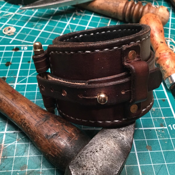 Handmade Steampunk industrial cuff lined in suede, steampunk leather cuff bracelet