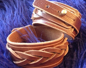 steampunk leather single mystery braid cuff "The Miss Tilly". Free UK delivery.